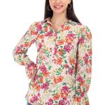 Proclassy Women Floral Print Multicolor Georgette Full Seelve Collar Top - Image 2