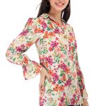 Proclassy Women Floral Print Multicolor Georgette Full Seelve Collar Top - Image 4