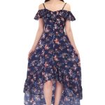 Proclassy Polycrape fabric Floral Printed of shoulder strip Blue high low dress - Image 2