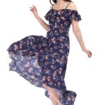 Proclassy Polycrape fabric Floral Printed of shoulder strip Blue high low dress - Image 3