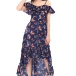 Proclassy Polycrape fabric Floral Printed of shoulder strip Blue high low dress - Image 4
