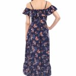 Proclassy Polycrape fabric Floral Printed of shoulder strip Blue high low dress - Image 5
