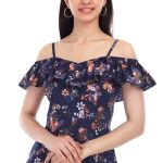Proclassy Polycrape fabric Floral Printed of shoulder strip Blue high low dress - Image 6