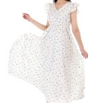 Proclassy Women Solid Polycrape V Neck ruffle sleeve Maxi Dress - Image 2