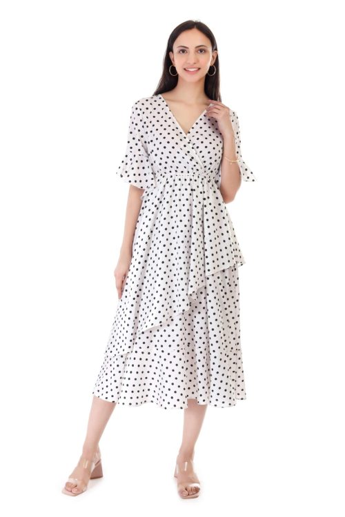 Proclassy Ploycrape Two lair dot net printed dress