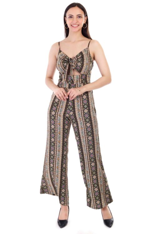 Proclassy Women Multicolor Tie Front Jump Suit Ideal Jumpsuit