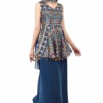ProClassy Embroidered Sequin Work Navy Blue Georgette Party Wear Top with Palazzo & Dupatta - Image 3