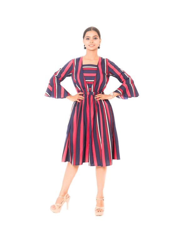 Trendy Multicolor Striped Fit & Flare Midi Dress
