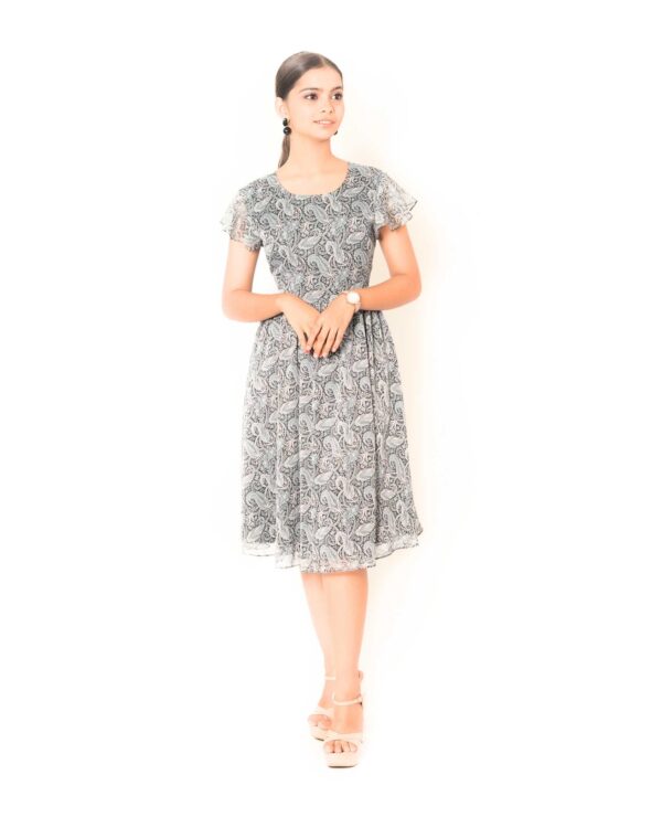 Grey Printed Midi Dress